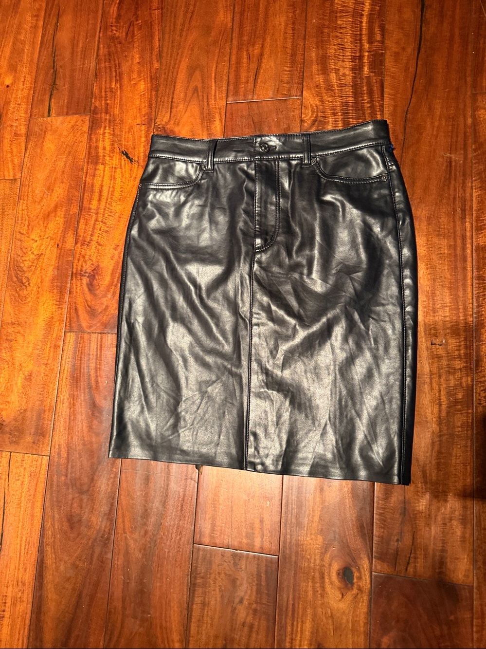 Marc Cain Black Faux Leather Midi Skirt waist 39.5